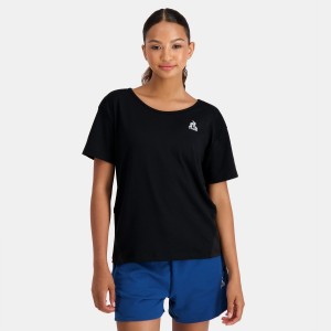 Black Women's Le Coq Sportif Training Performance T-Shirts | SG134059 | Singapore