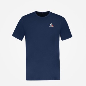 Blue Men's Le Coq Sportif Essentiels T-Shirts | SG464020 | Singapore
