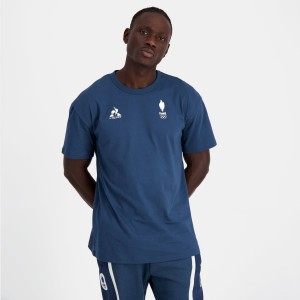 Blue Men's Le Coq Sportif France's Olympic team T-Shirts | SG379164 | Singapore
