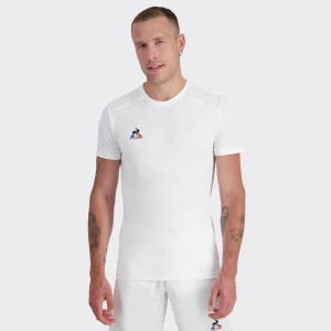 White Men's Le Coq Sportif Tennis T-Shirts | SG278175 | Singapore